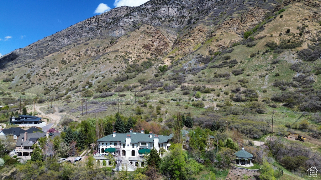 Aerial view featuring a mountain view