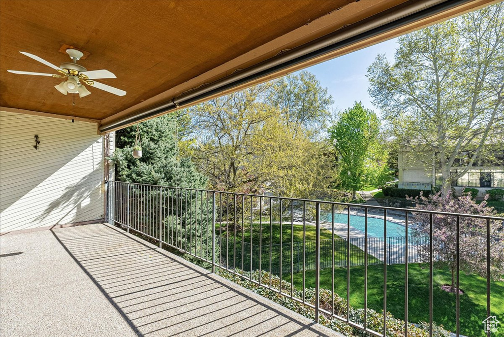 Balcony with a ceiling fan