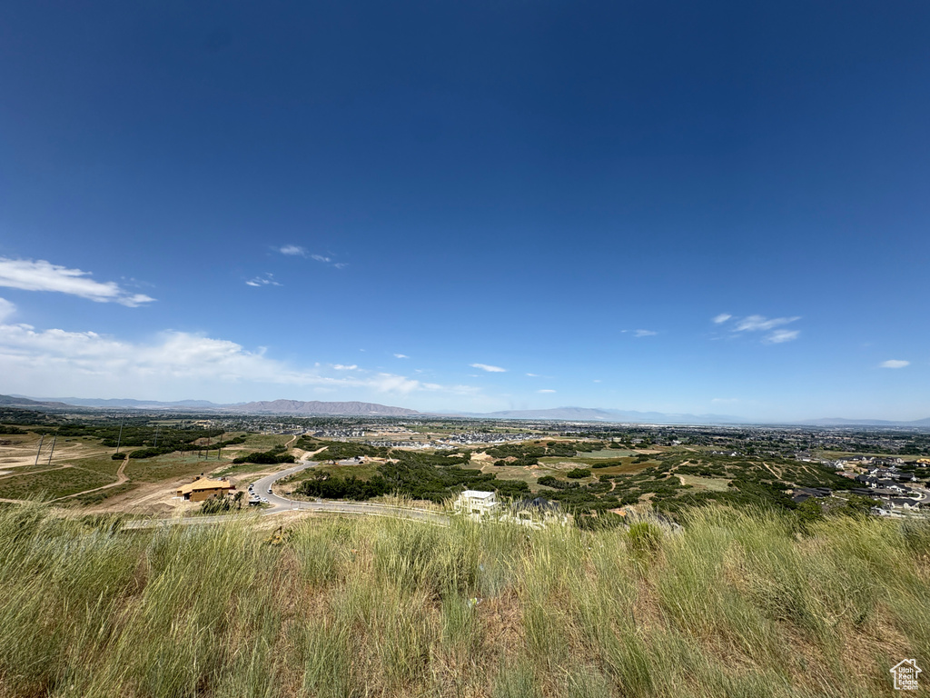 Bird's eye view of a mountainous background