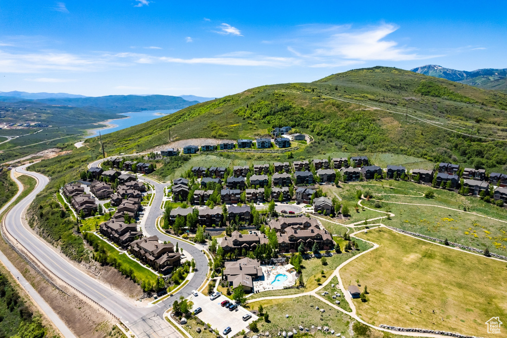 Drone / aerial view featuring a residential view and a mountain view