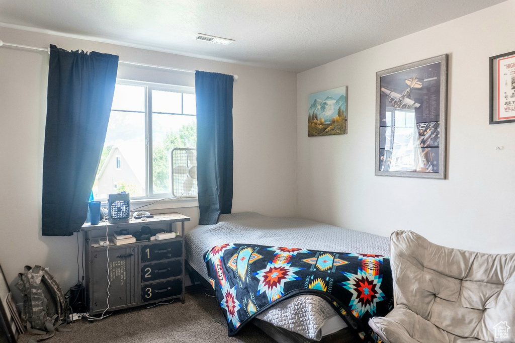 Bedroom with carpet flooring