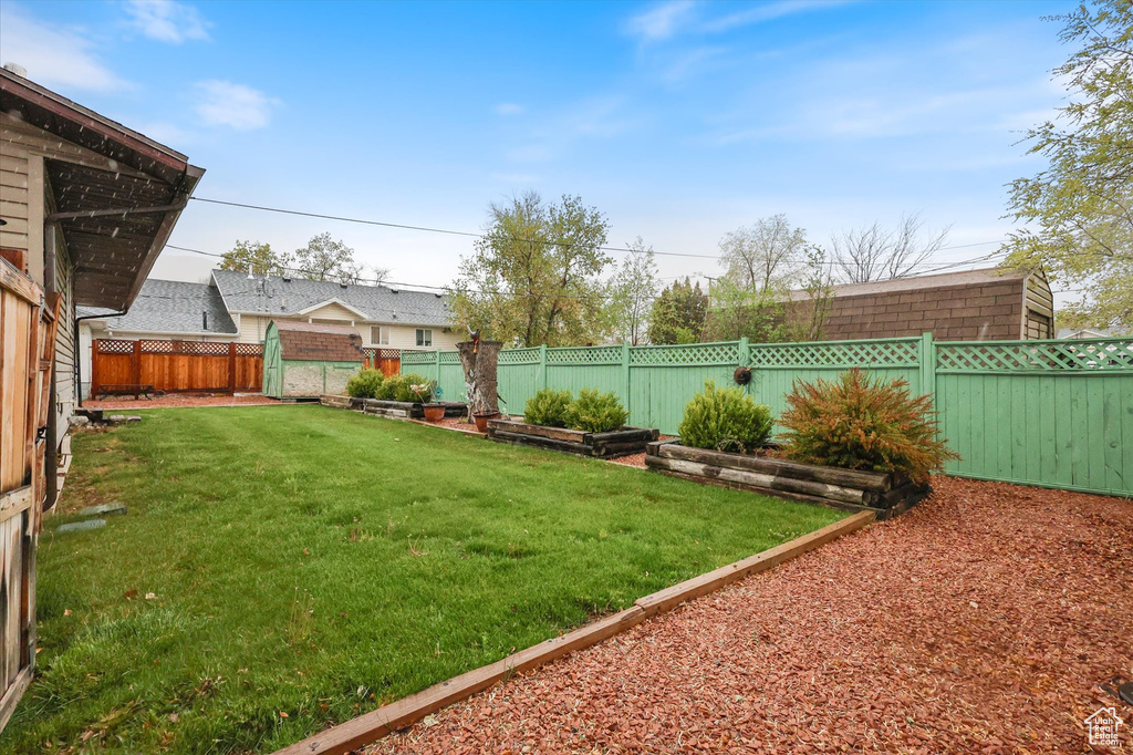 View of yard featuring a fenced backyard