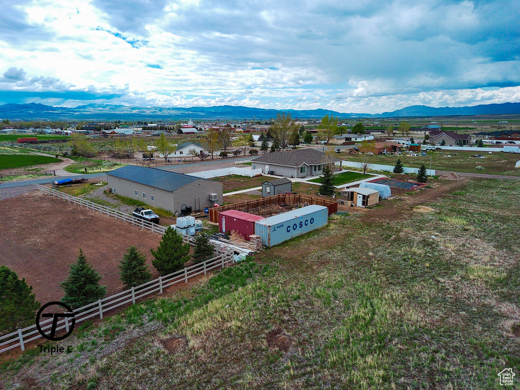 Drone / aerial view of a mountainous background