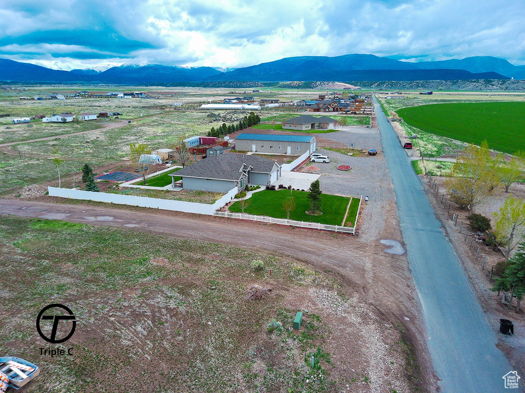 Drone / aerial view of a mountainous background