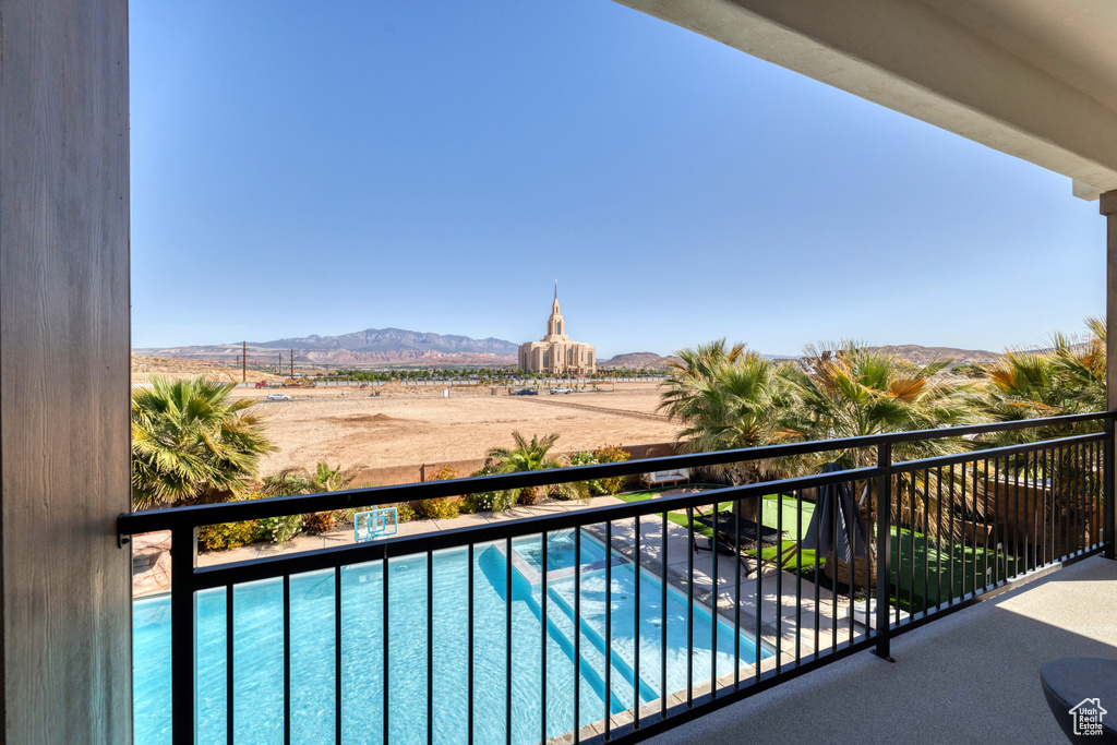 Balcony with a mountain view
