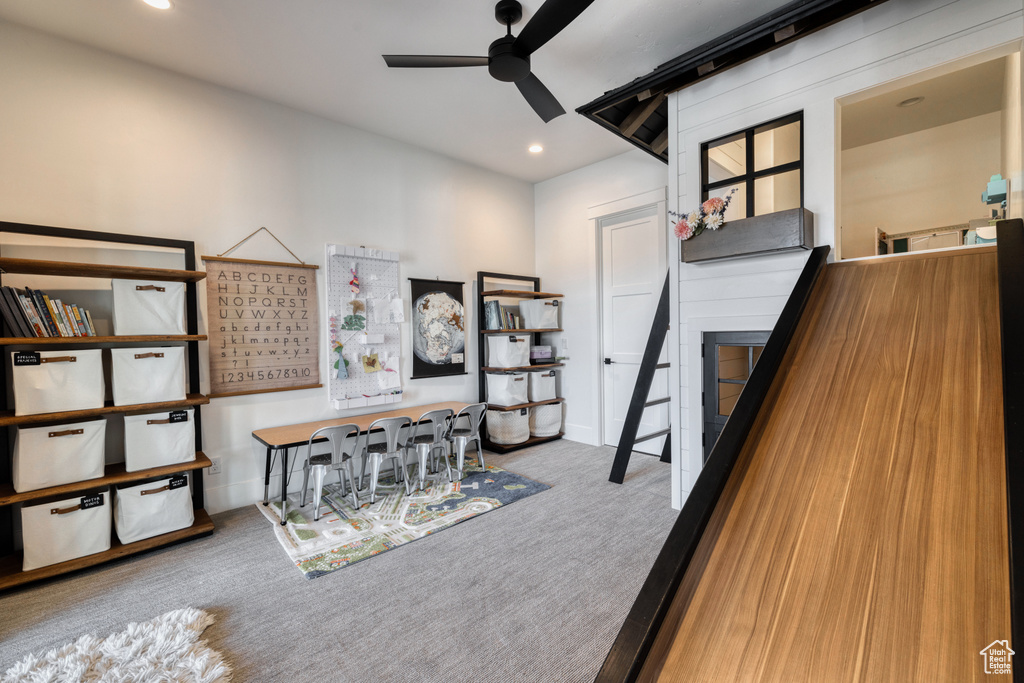Bedroom featuring carpet floors, recessed lighting, and baseboards