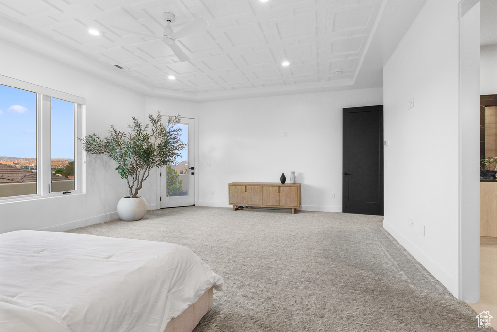 Bedroom with recessed lighting, baseboards, and carpet floors