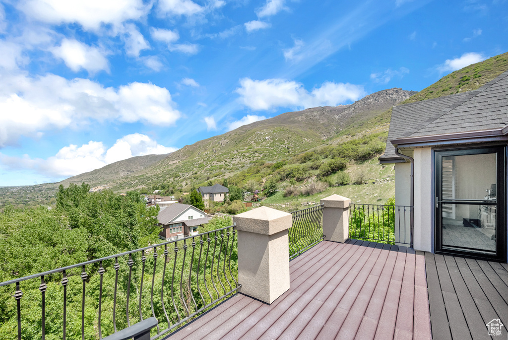 Wooden deck with a mountain view