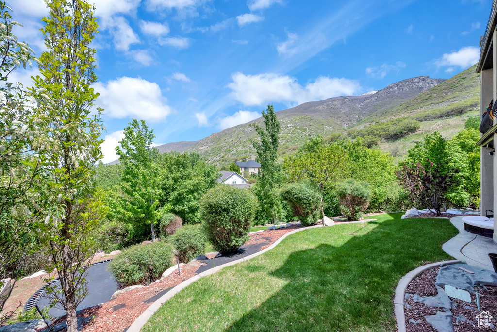 View of yard with a mountain view