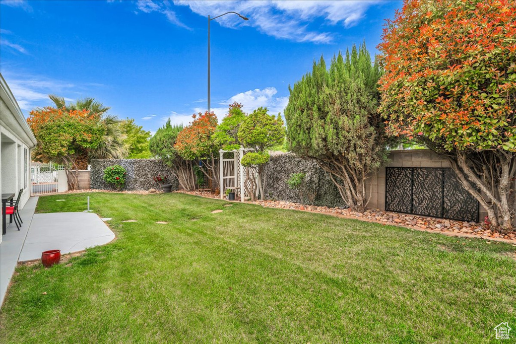 View of yard featuring a patio and a fenced backyard