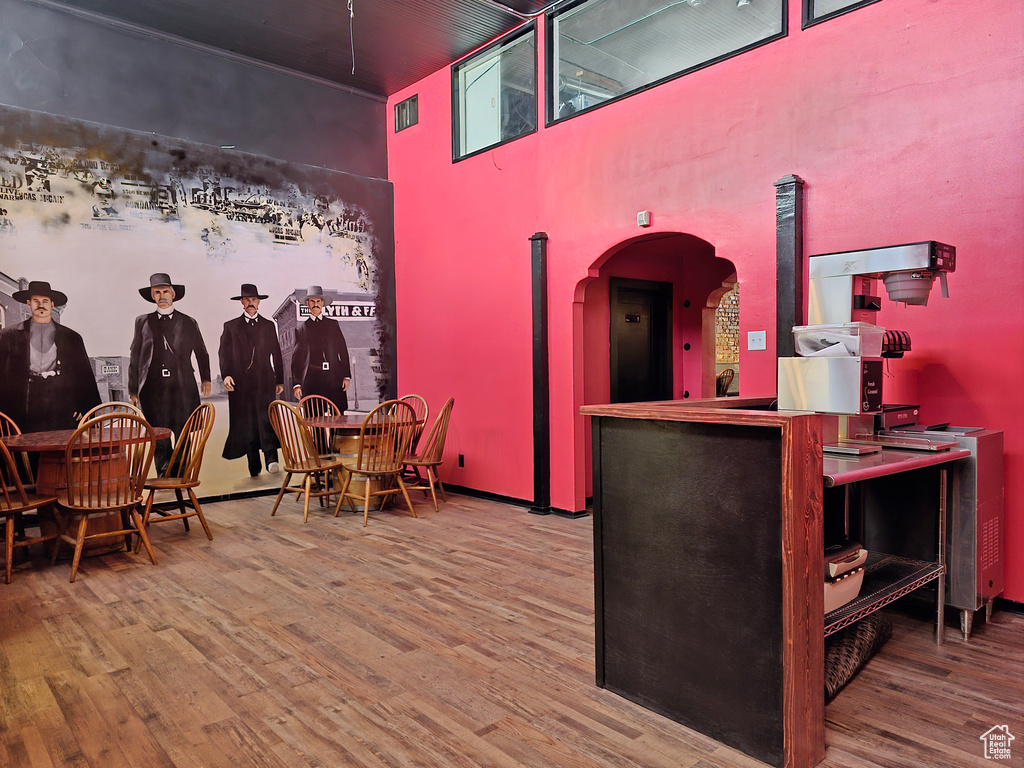 Interior space with arched walkways and visible vents