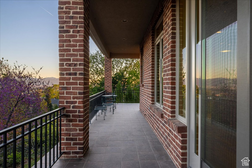 View of balcony at dusk