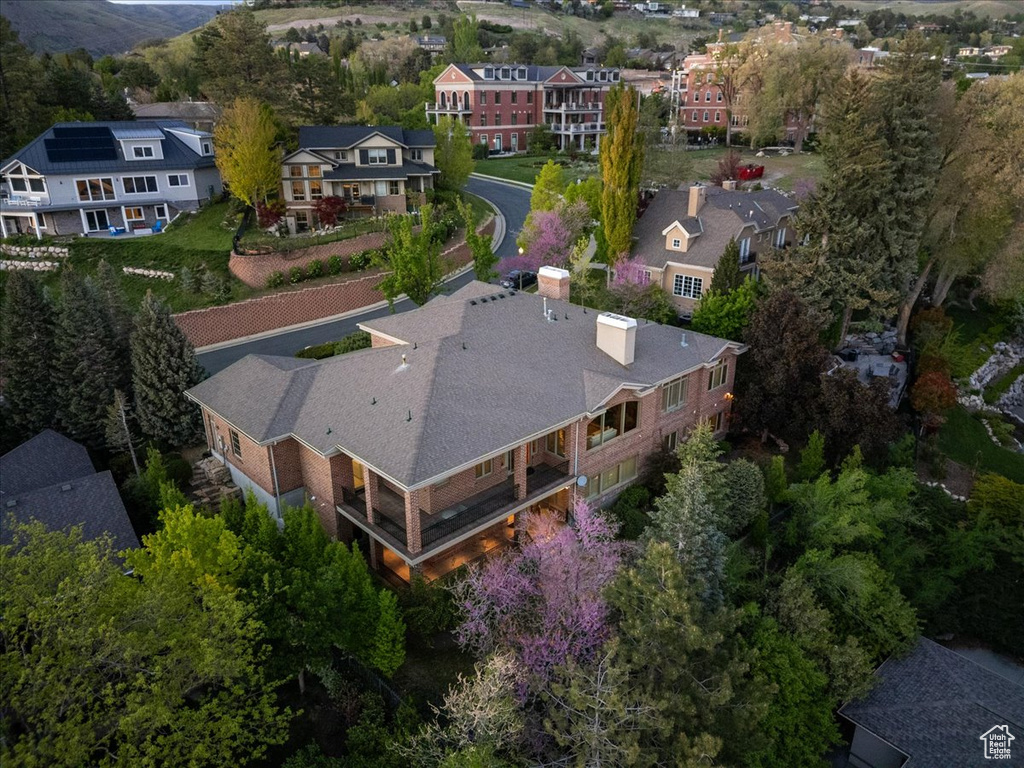 Aerial view featuring a mountain view and a residential view