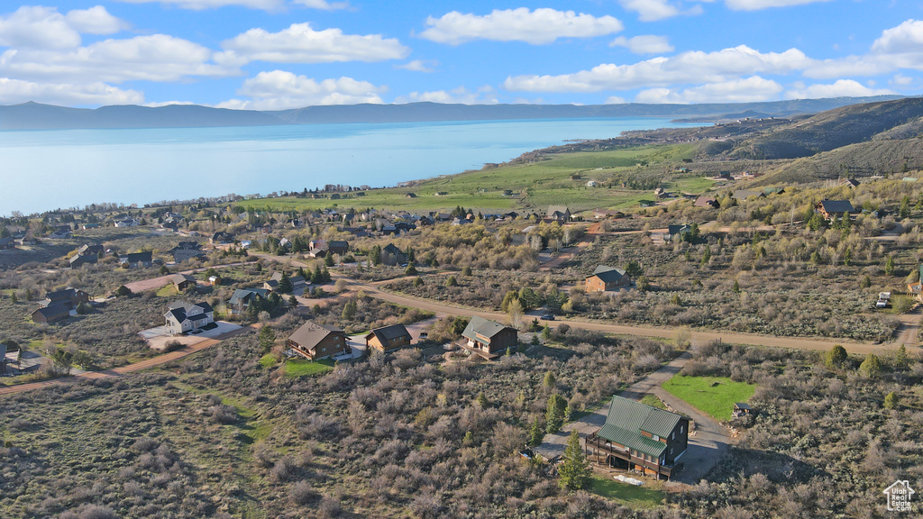 Bird's eye view featuring a water and mountain view