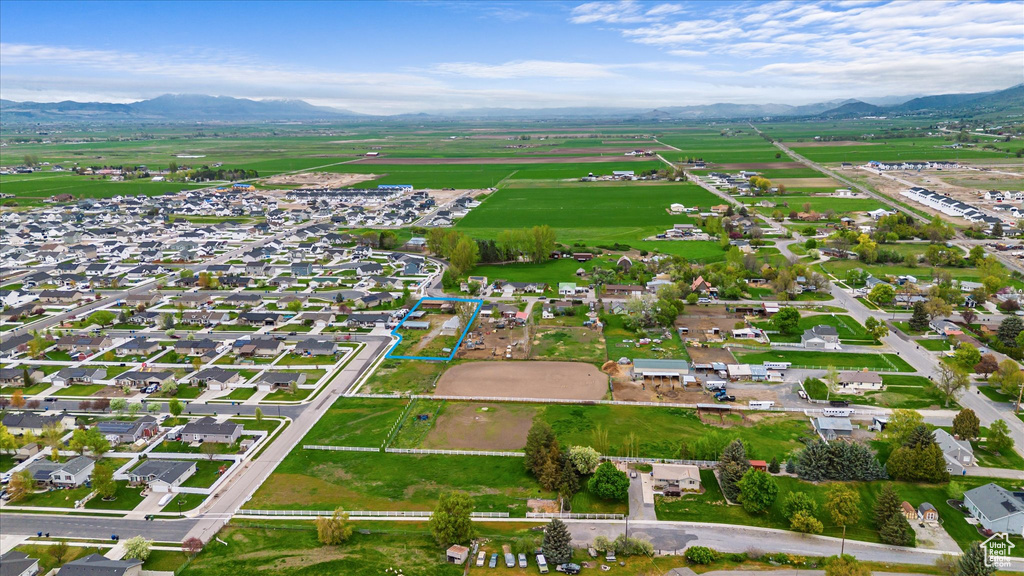 Drone / aerial view of a mountainous background