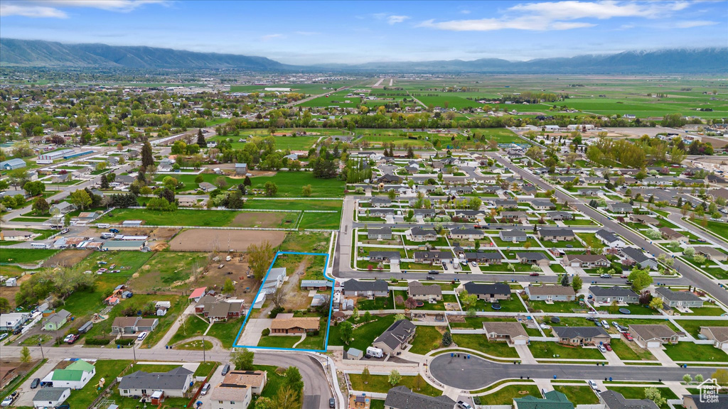 Drone / aerial view of a mountainous background