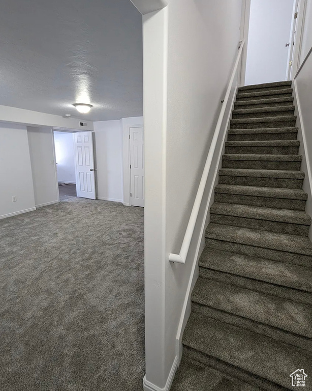 Stairs with baseboards and carpet