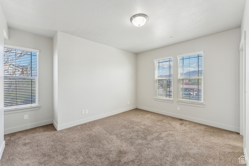 Spare room with carpet floors, baseboards, and plenty of natural light