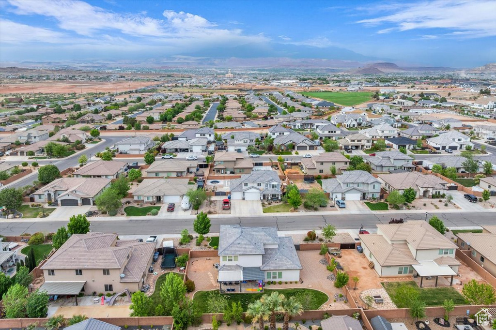 Aerial view with a residential view and a mountain view