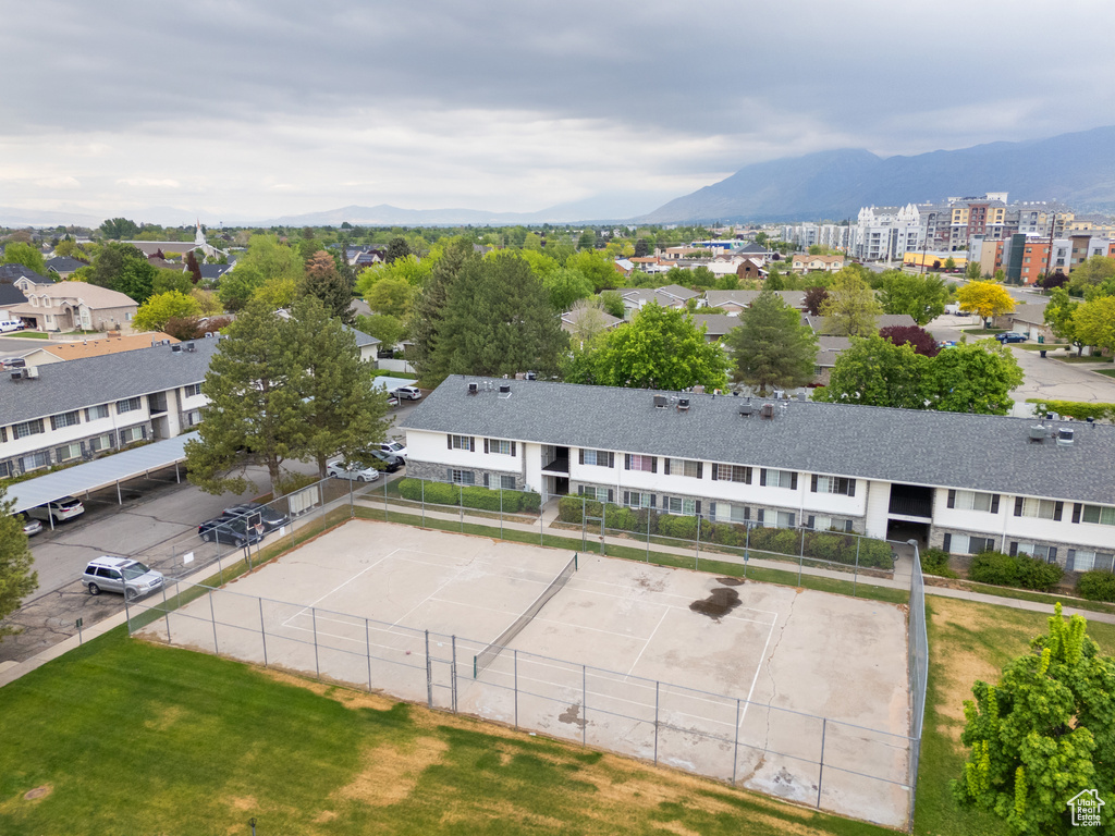 Aerial view featuring a mountain view and a residential view