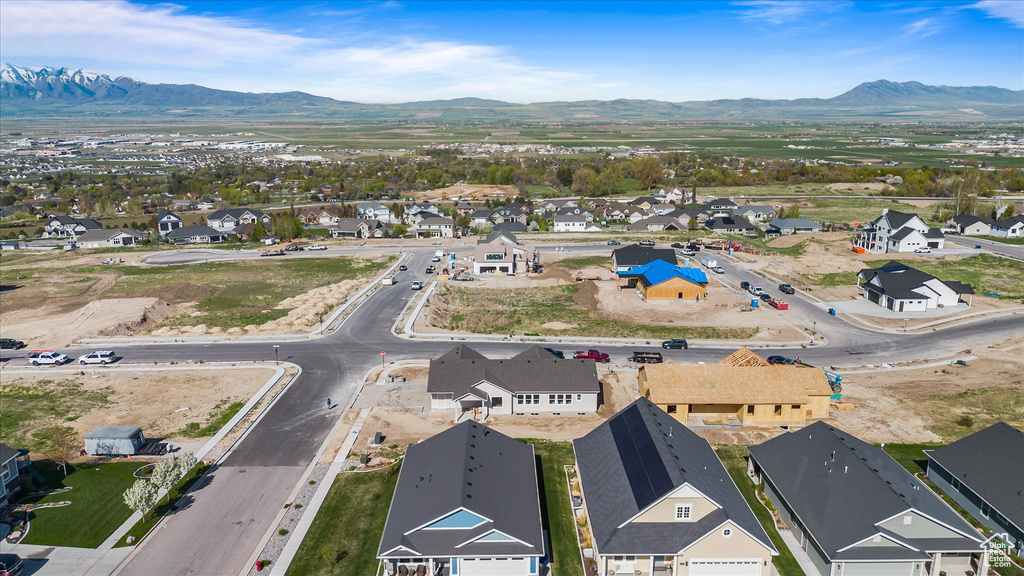 Aerial view featuring a mountain view and a residential view
