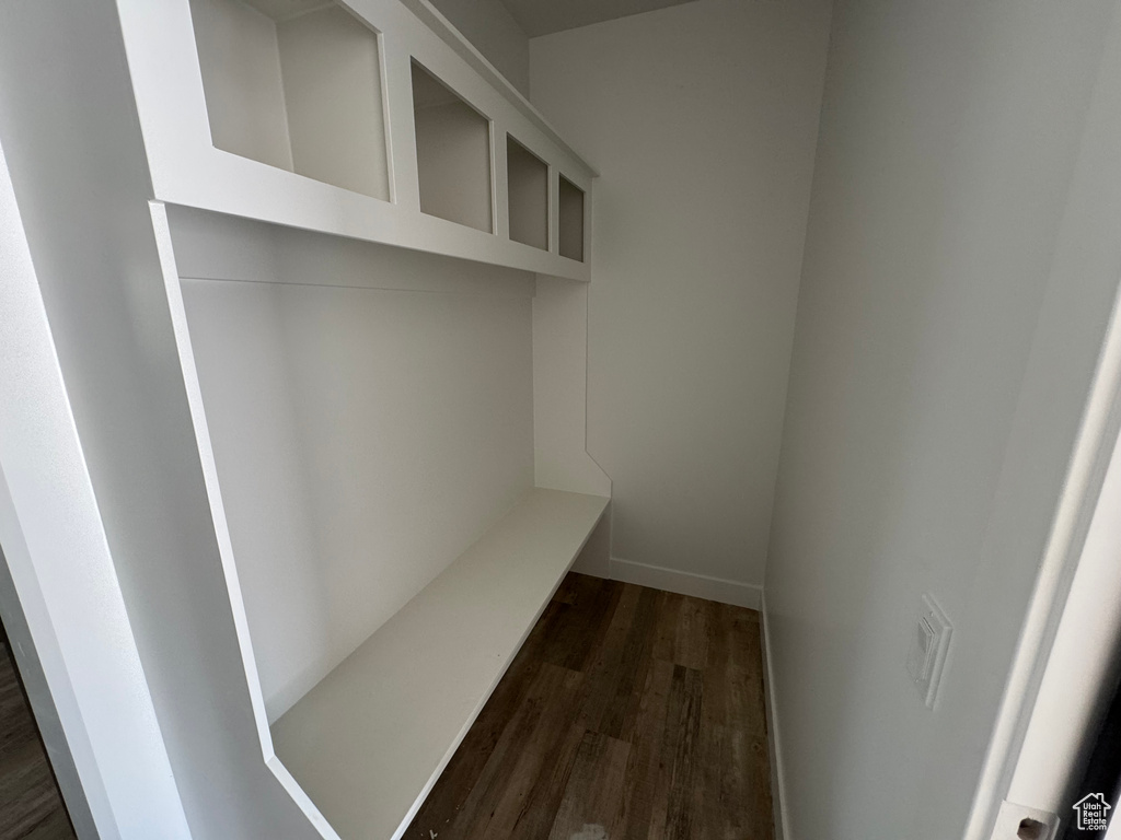 Mudroom with dark wood finished floors