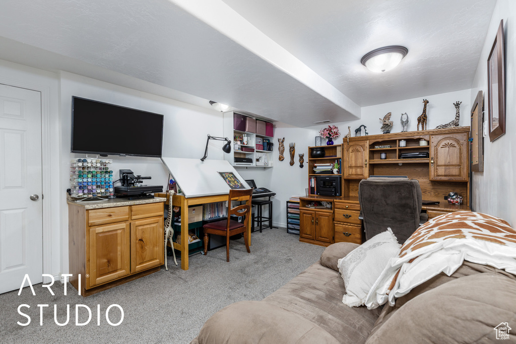 Office with light colored carpet