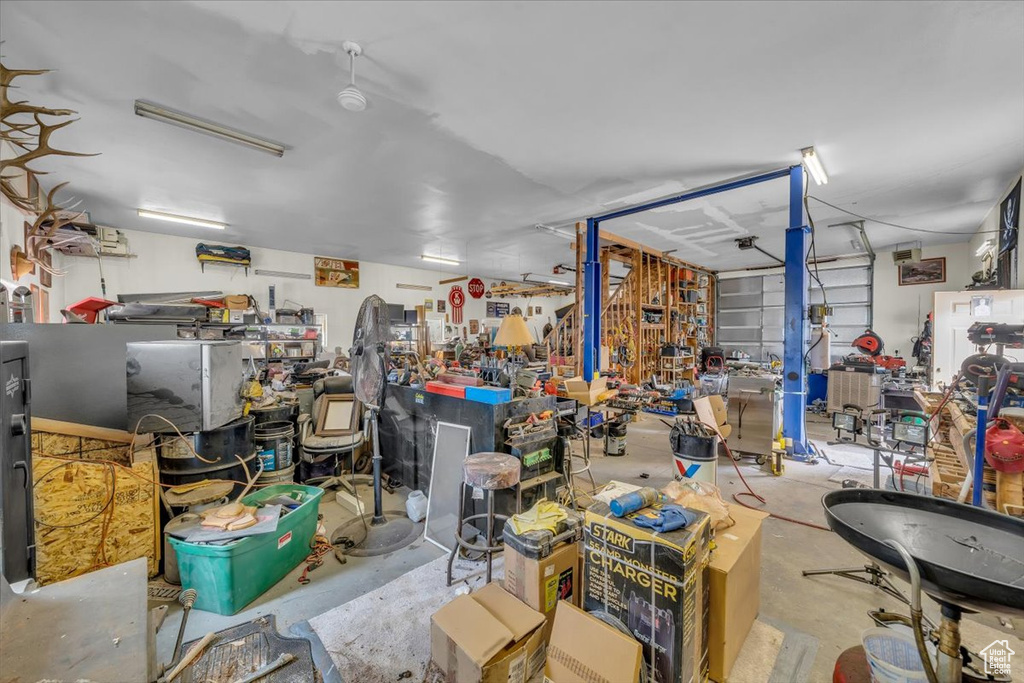 Garage with a workshop area