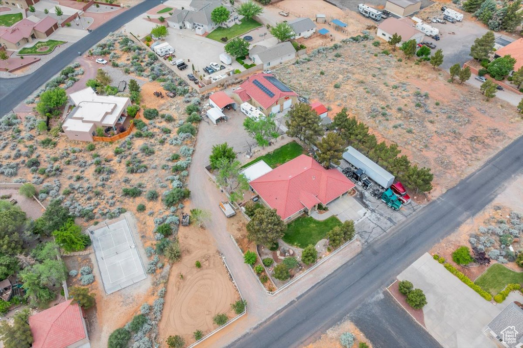 Birds eye view of property with a residential view