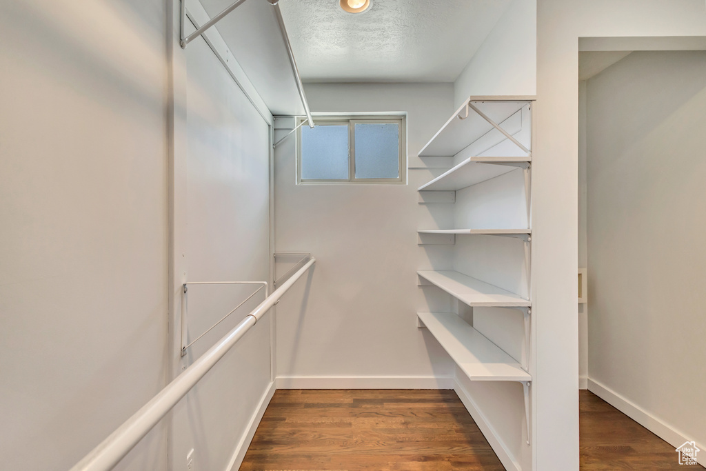 Spacious closet with dark wood finished floors