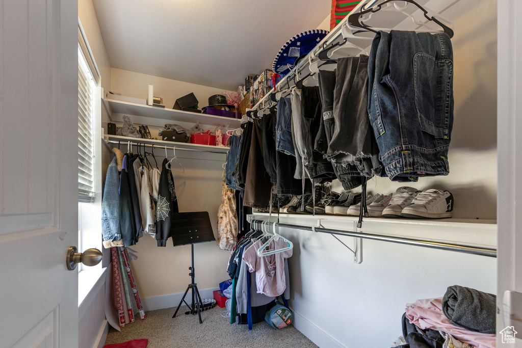 Spacious closet with carpet flooring