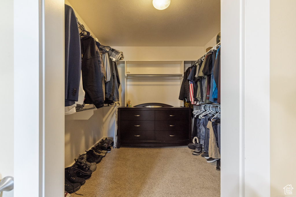 Walk in closet with carpet flooring