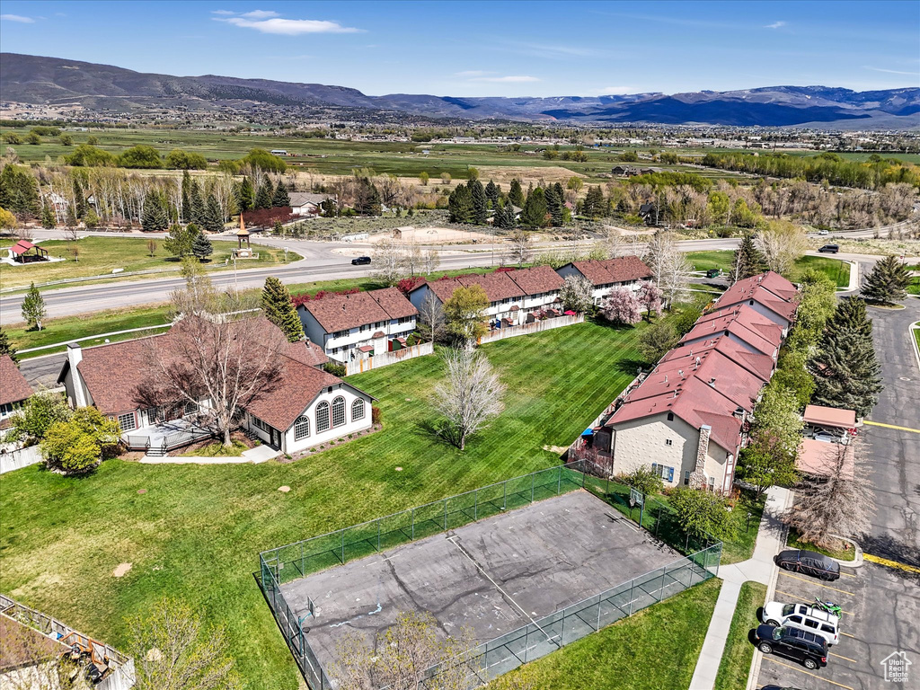 Aerial view featuring a mountain view