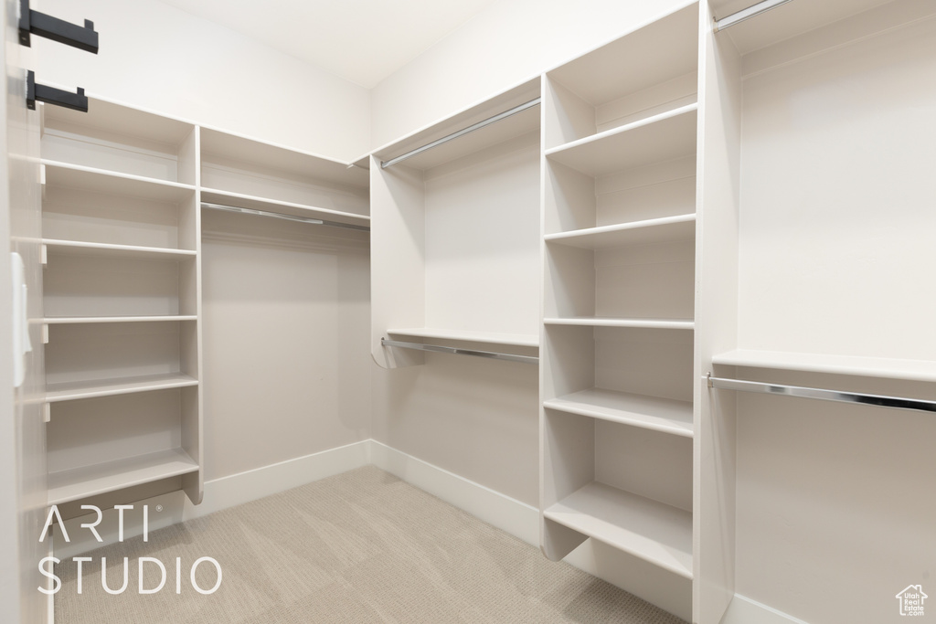Spacious closet with carpet flooring