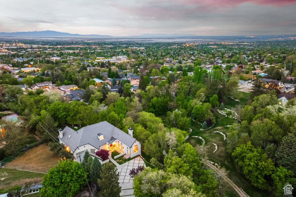 Drone / aerial view featuring a mountain view