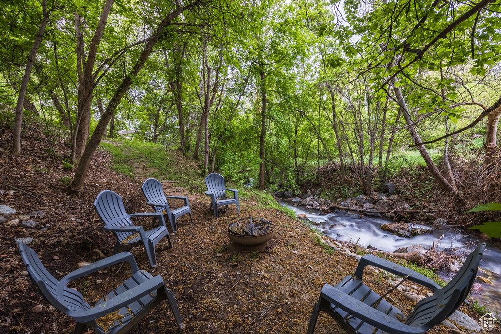 View of yard with a forest view