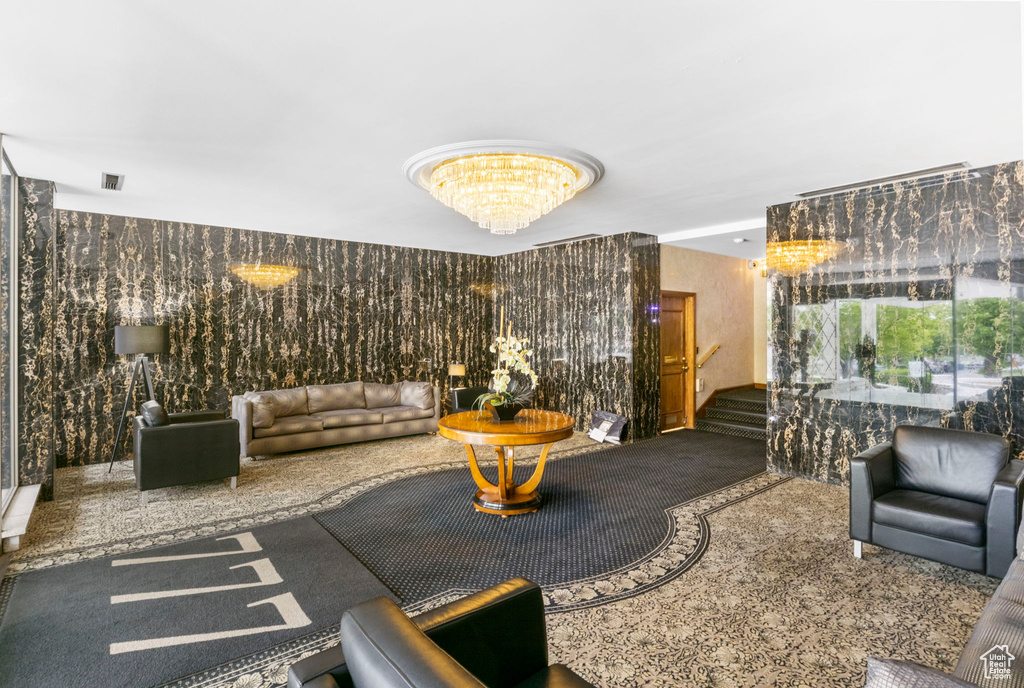 Community lobby featuring stairs