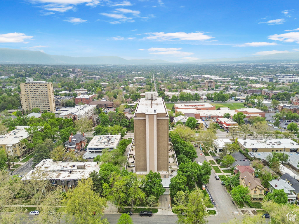 Aerial view with a city view and a mountain view