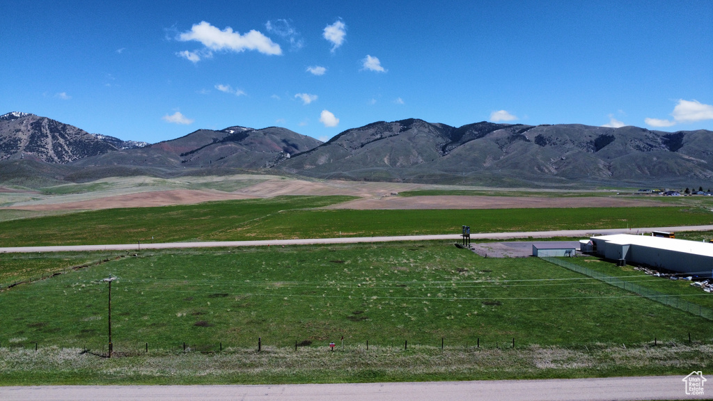 View of mountain background featuring rural landscape