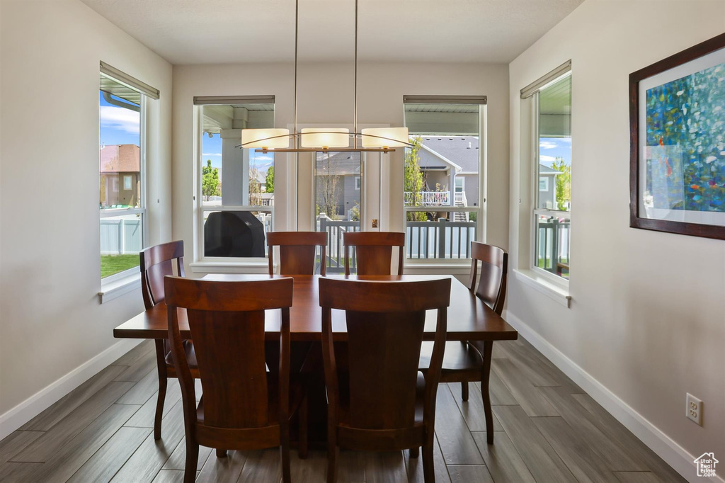 Dining space featuring baseboards and wood finished floors