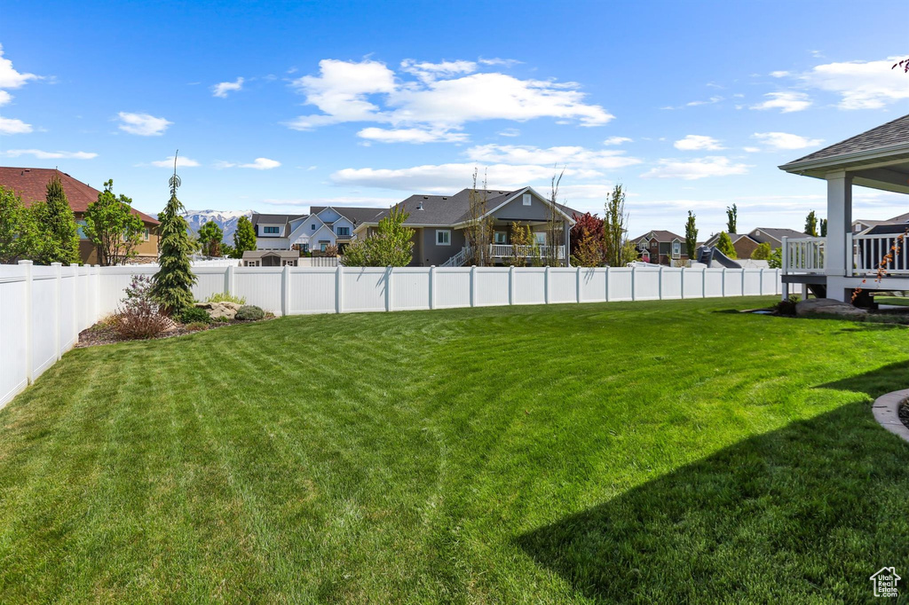 View of yard featuring a residential view and a fenced backyard