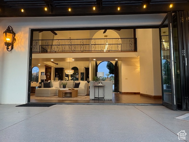 Exterior space with a balcony