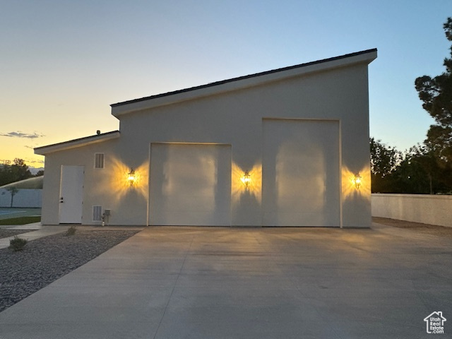 Exterior space with stucco siding