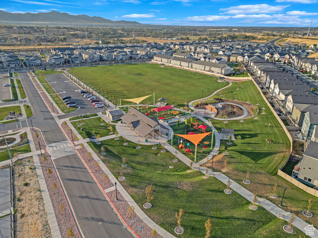 Aerial view featuring a residential view and a mountain view