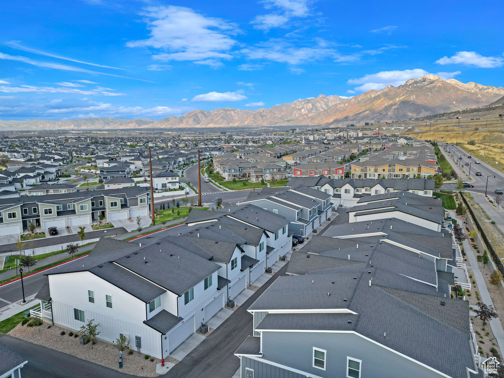 Drone / aerial view with a mountain view and a residential view