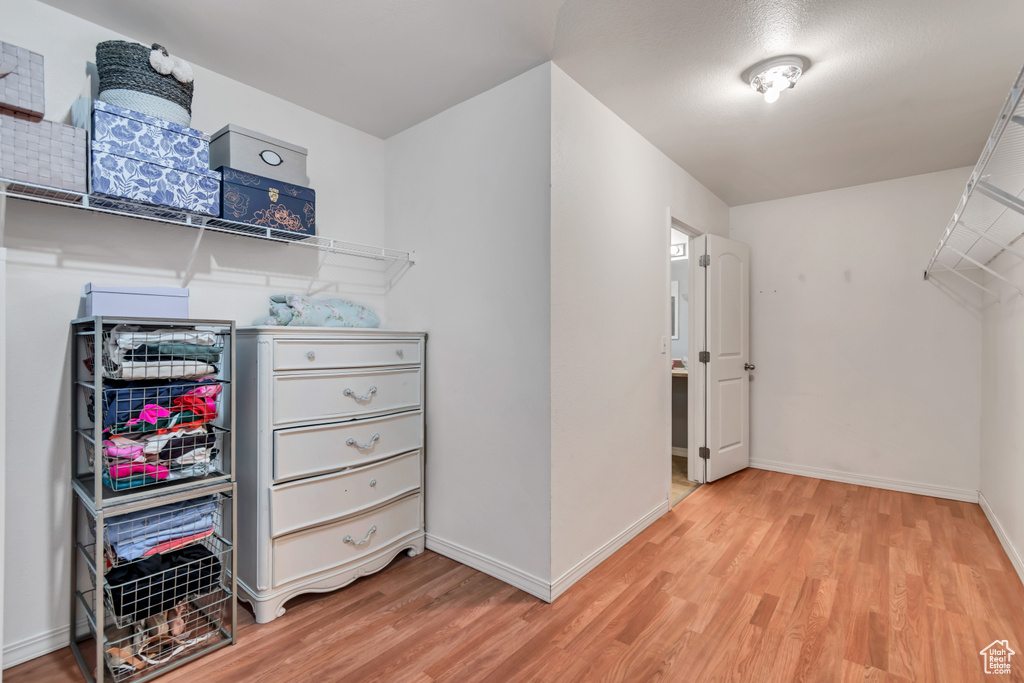 Spacious closet with light wood-type flooring