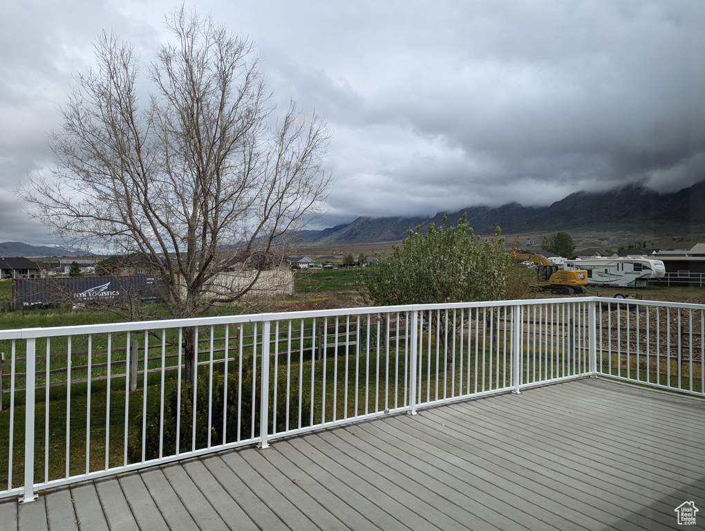 Deck featuring a mountain view