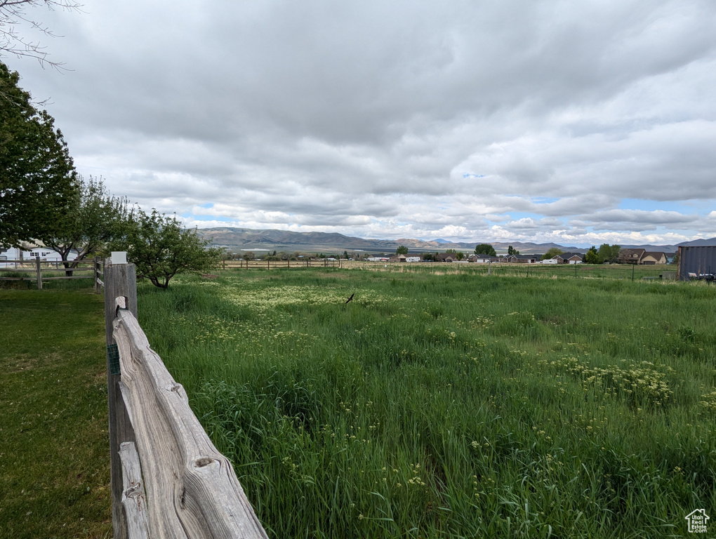 View of yard with a rural view and a mountain view