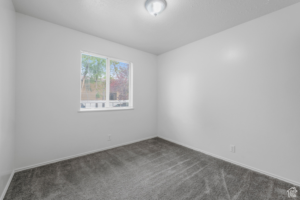 Spare room with baseboards and dark carpet
