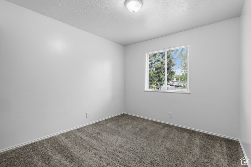 Spare room with a textured ceiling, carpet floors, and baseboards